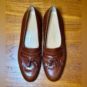 Salvatore Ferragamo Kiltie Tassel Loafers: Tan Leather, 12D, Made in Italy